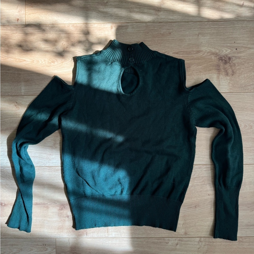 Green Cold Shoulder Sweater - Picture 2 of 5